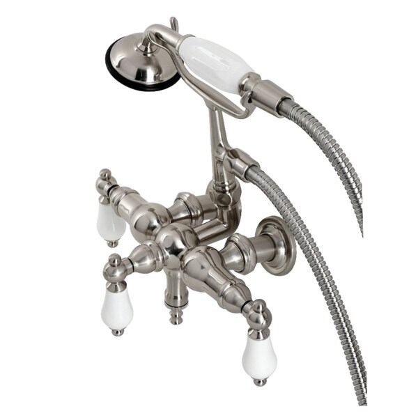Kingston Brass CA23T8 3-3/8" Tub Wall Mount Clawfoot Tub Faucet with Hand Shower, Brushed Nickel CA23T8 - main